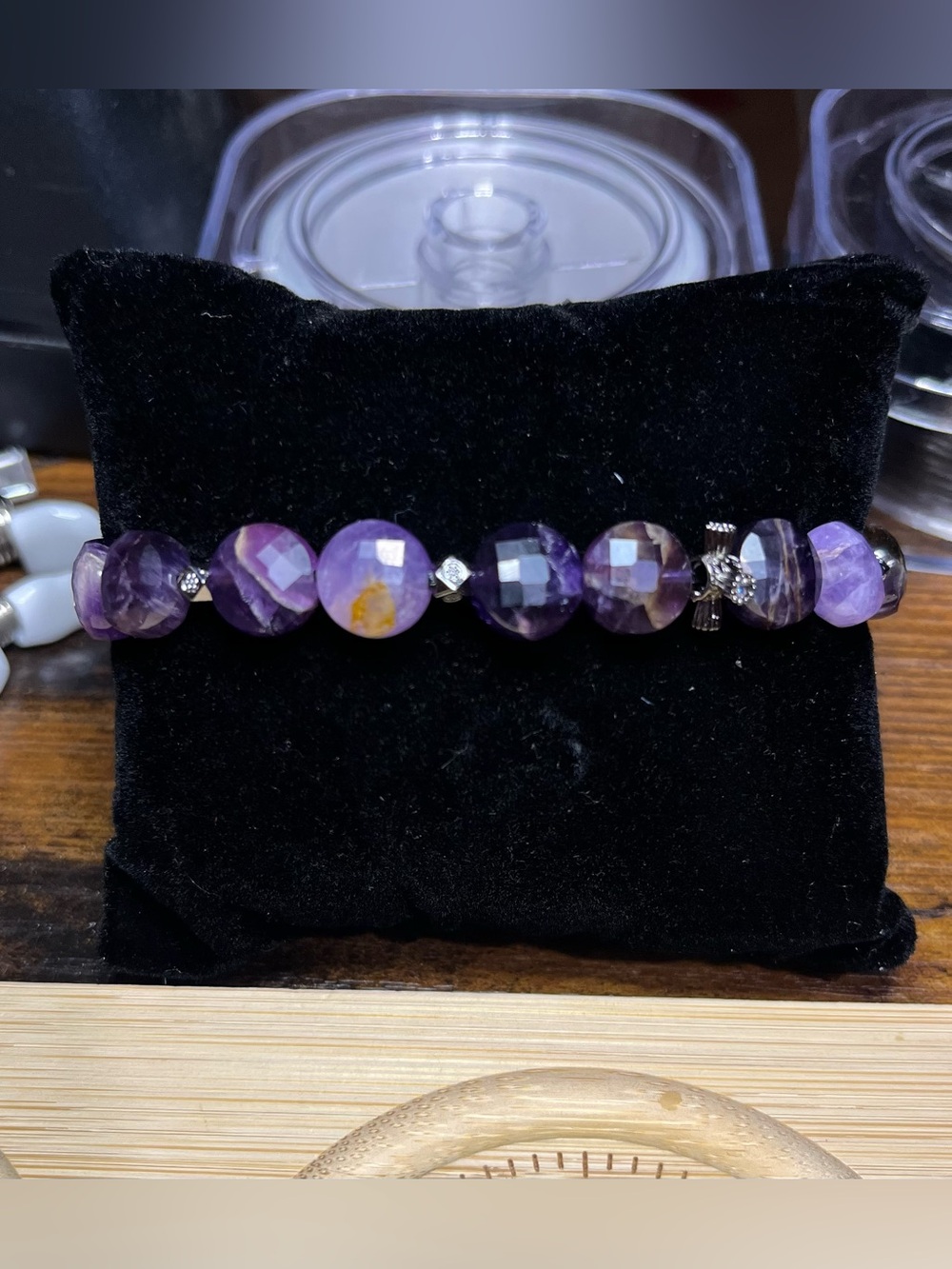 ✨ Natural Faceted Amethyst & Dark Metal Accent Bracelet ✨